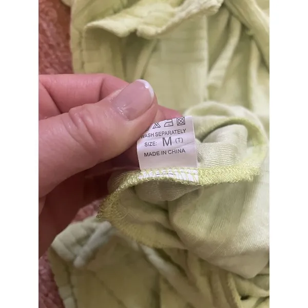 Lime Green Textured Romper Polo Collar Button Front Stretch Women’s Size M - Image 6