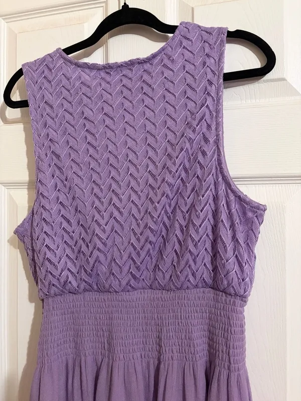 J Gee Lilac Tiered Midi Dress with Crochet Detail and Smocked Waist Size 2X HOM - Image 5