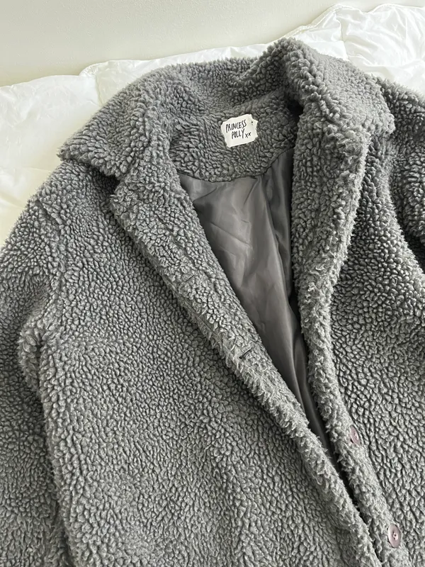 Princess Polly Gray Teddy Coat - Image 2
