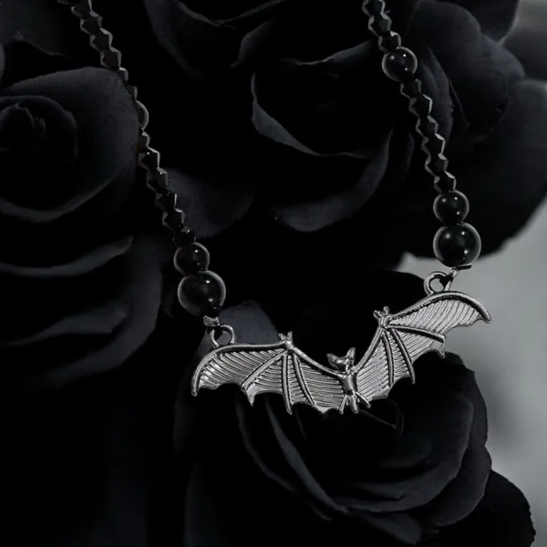 Gothic Bat Pendant Black Bead Necklace, Simple Creative Design Fashion Jewelry‎ - Image 8