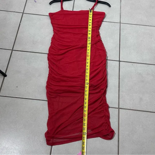 Wild Fable Women Elegant Red Spaghetti‎ Strap Dress Ruched Mesh Dress Sheer M - Image 11
