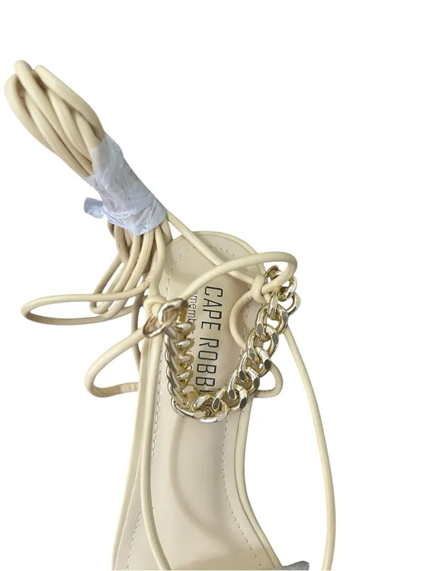 Cape Robbin Beige Lace-Up Heeled Sandals with Gold Chain - Image 5