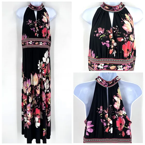 Wisp Floral Halter Maxi Dress Black Pink Purple Size‎ 6 Butterfly Whimsigoth - Image 3