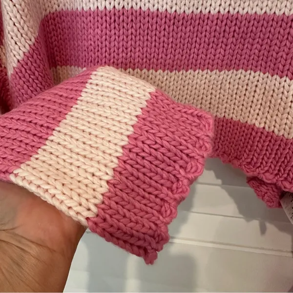 Edikted Chunky Crop Sweater Sz XS / S Pink Striped Chunky Knit Oversized - Image 3