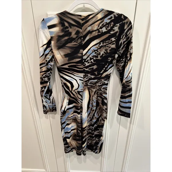 Vintage Cache Faux Wrap Dress Size Small Animal‎ Zebra Print Long Sleeve Stretch - Image 4