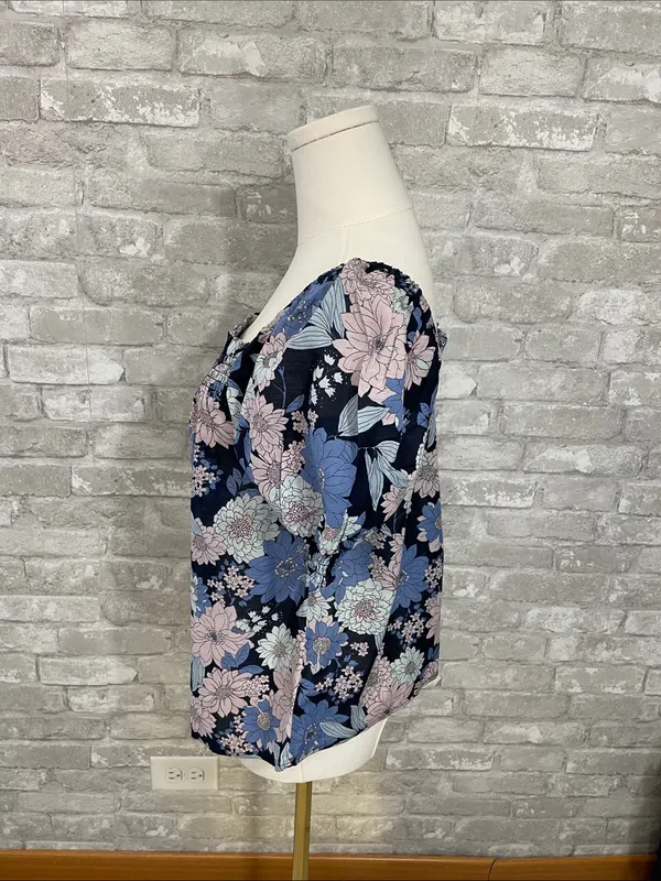 J. Crew Navy Floral Puff-Sleeve Square Neck Top - Image 2