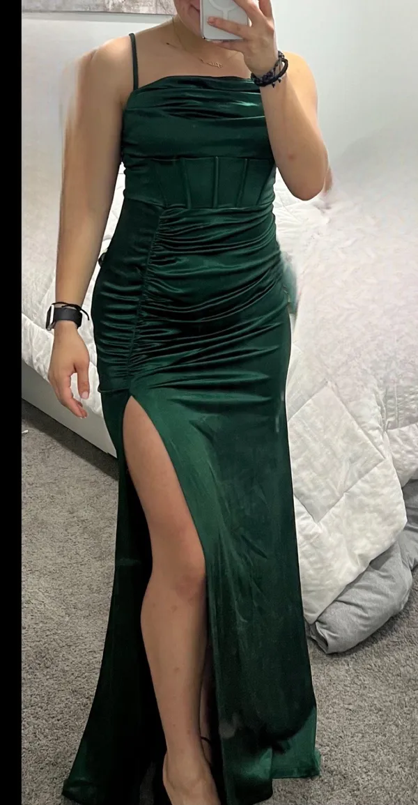 Revelry Satin Slit Long Prom Formal Gown Slip - Image 2