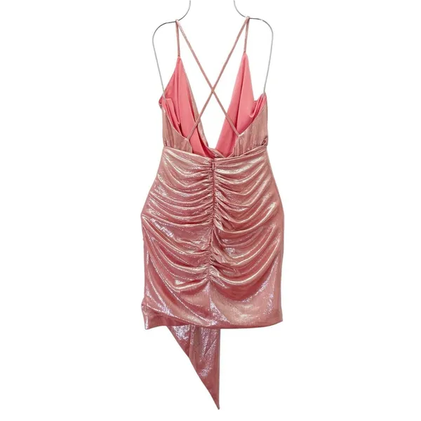 House of CB Ciara Dress Medium Pink Metallic Ruched Bodycon Mini Party Cocktail - Image 3