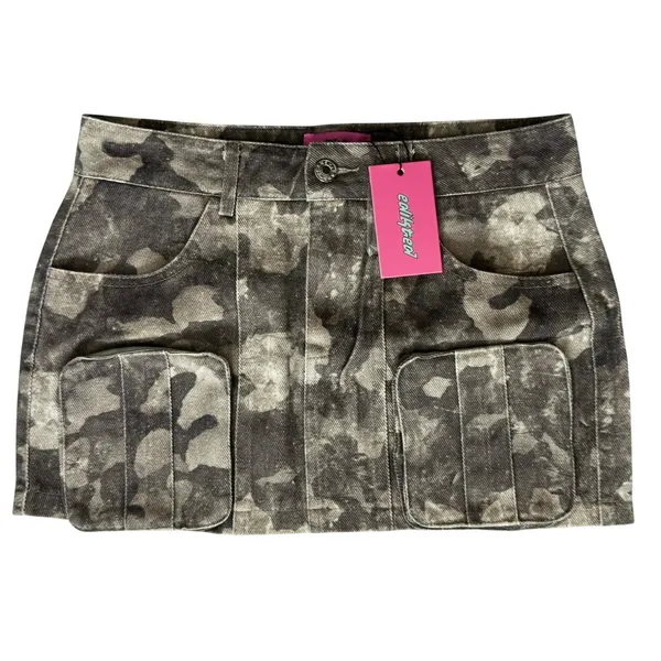Edikted Olive Camo Micro Mini Skirt XS Cargo Utility Low Rise 12'' Length NWT - Image 2