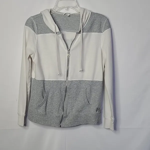 Victoria's Secret zip up hooded hoodie gray white sweatshirt Medium - Image 3