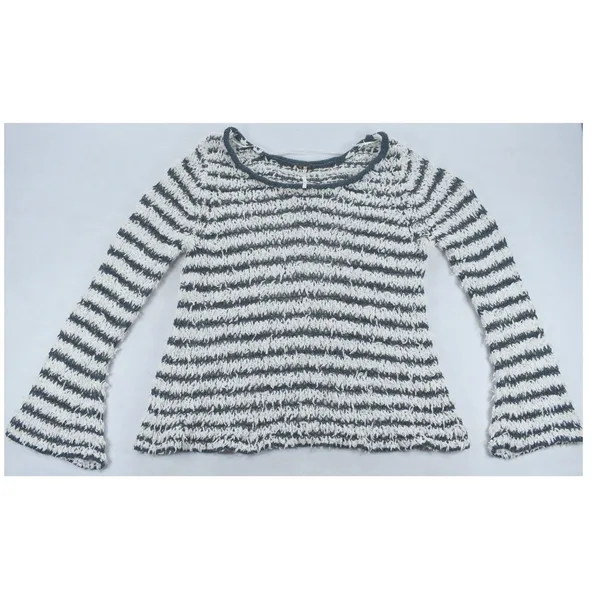 Free People Striped Eyelash Knit Sweater Navy Cream Scoop Neck Womens Medium - Image 3