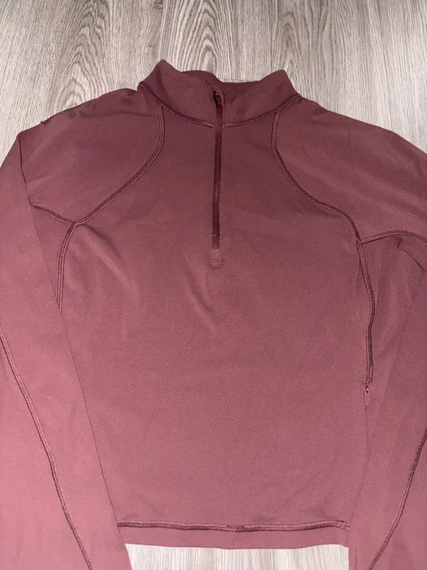CRZ Yoga Velvet Brown Quarter Zip Athletic Sweater - Image 2