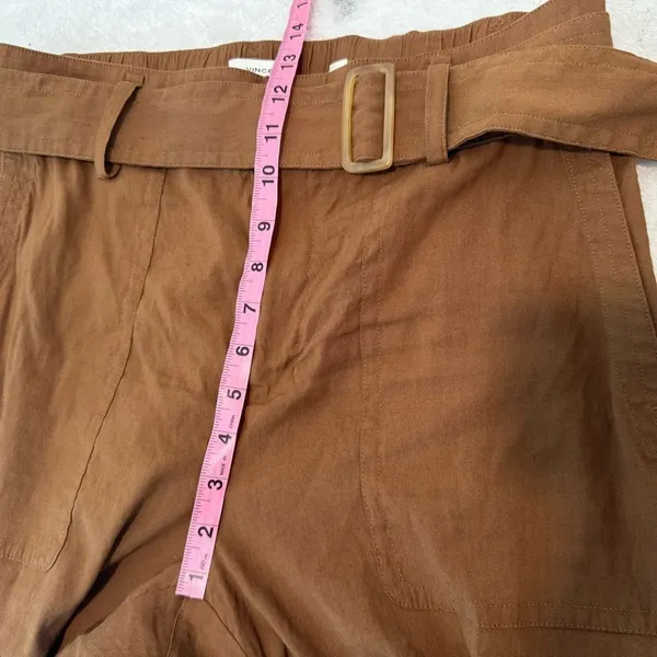 Vince Belted Linen Blend Utility Capri Pants Womens Sz L Brown Cuffed High Rise - Image 10