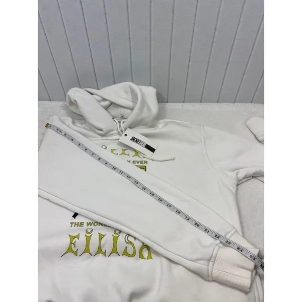 Billie Eilish Happier Than Ever World Tour 2022 Hoodie White Yellow Graphic XL - Image 8