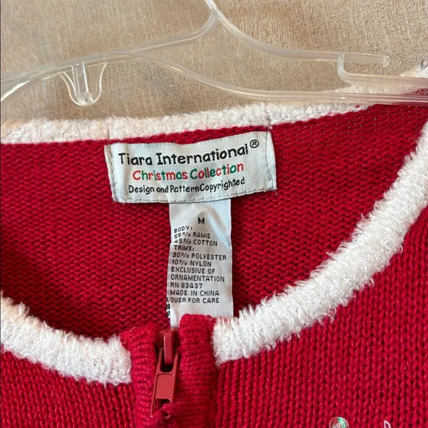 Tiara international Red Christmas Reindeer Sweater medium - Image 5