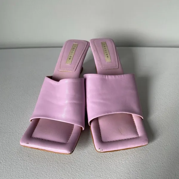 GLOW Leather Heels Square Toe Pink Purple Backless Slip On Women's Size 8 - Image 3