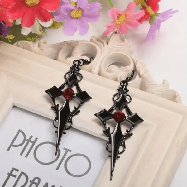 Retro Style Gothic Black Cross Earrings Funky Vintage Style Faux Fashion Jewelr - Image 8