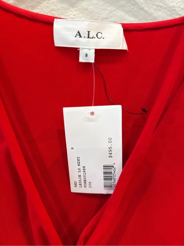 ALC Frank Leslie LS Mini Dress Size 8 NWT Red Long Sleeve $495 - Image 3