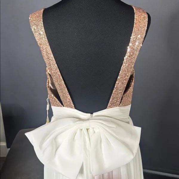 Women’s Full Length Prom Party Dress Deep V-Neck Sequined Bodice Bow Size 10 NEW - Image 6