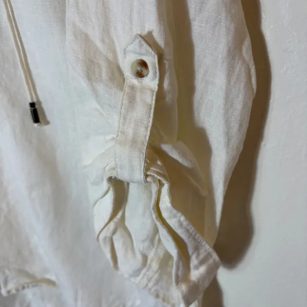 Maeve Anthropologie Cream Linen‎ Lace-Up Tunic Top Roll-Tab Sleeve Blouse Size 6 - Image 4