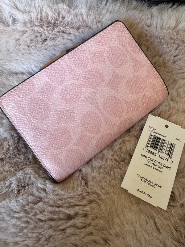 NWT COACH CEC29 Medium Corner Zip Wallet Signature Canvas Leather Powder Pink - Image 2