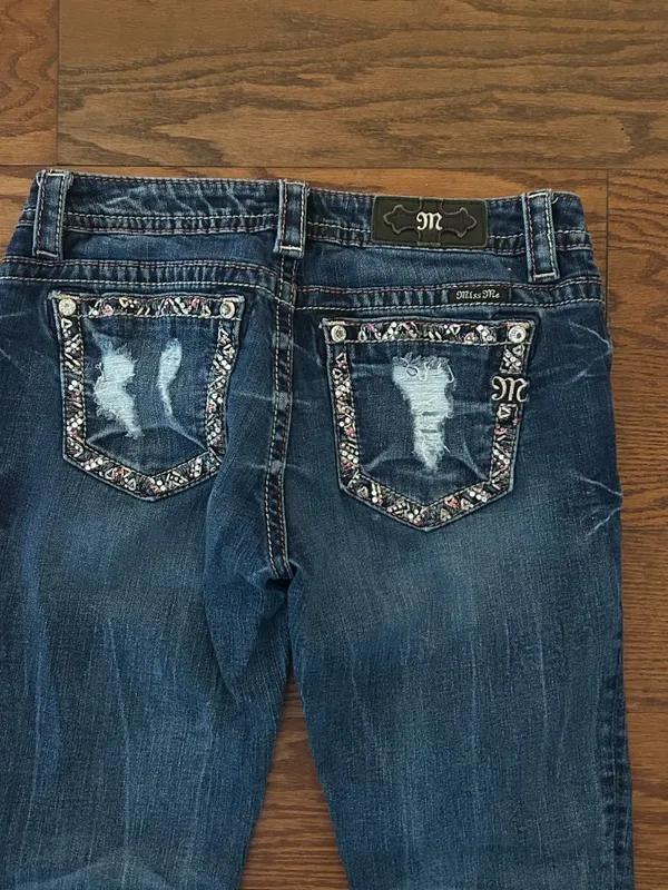 Miss Me Signature Skinny Beaded Sequin Embroidered Jeans Size 29 Y2K - Image 9