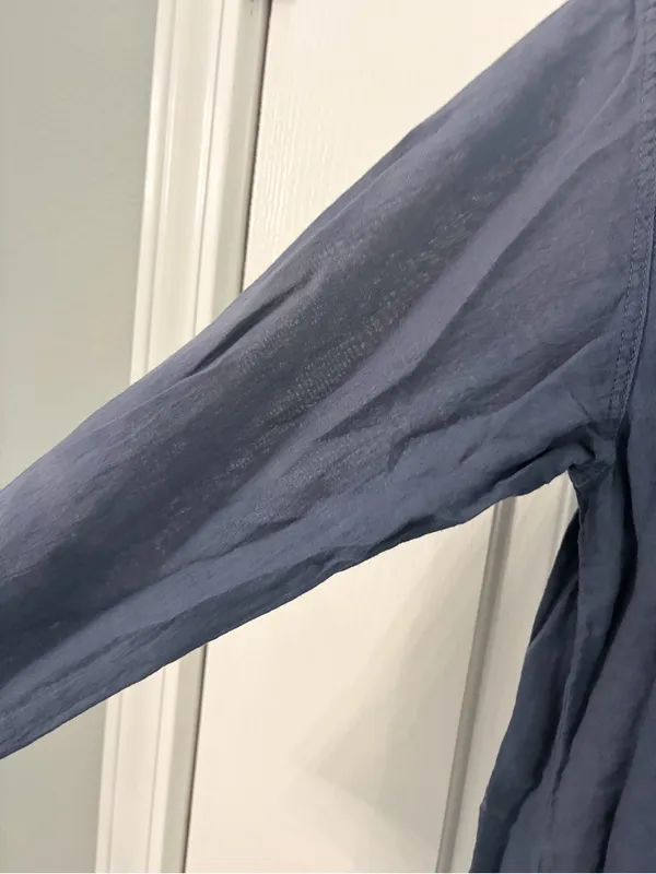 Smocked V-Neck Midi Dress in Slate Blue - Image 2