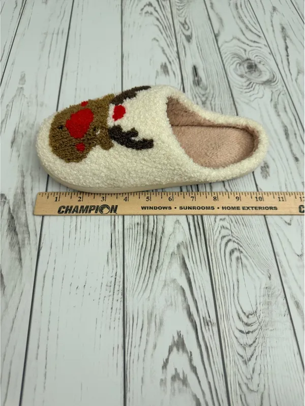 Unisex Size 12 Holiday Reindeer Fuzzy Slippers Cozy Indoor Shoes - Image 5
