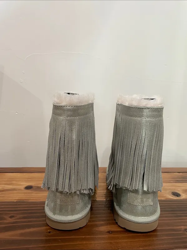 UGG Classic Short Il Fringe Boots 1019719K Shimmery Metallic Gold Size 5 NEW! - Image 5
