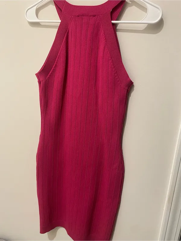 Sincerely Jules Hot Pink Ribbed Sweater Dress with Gold Buttons Size S - Image 2
