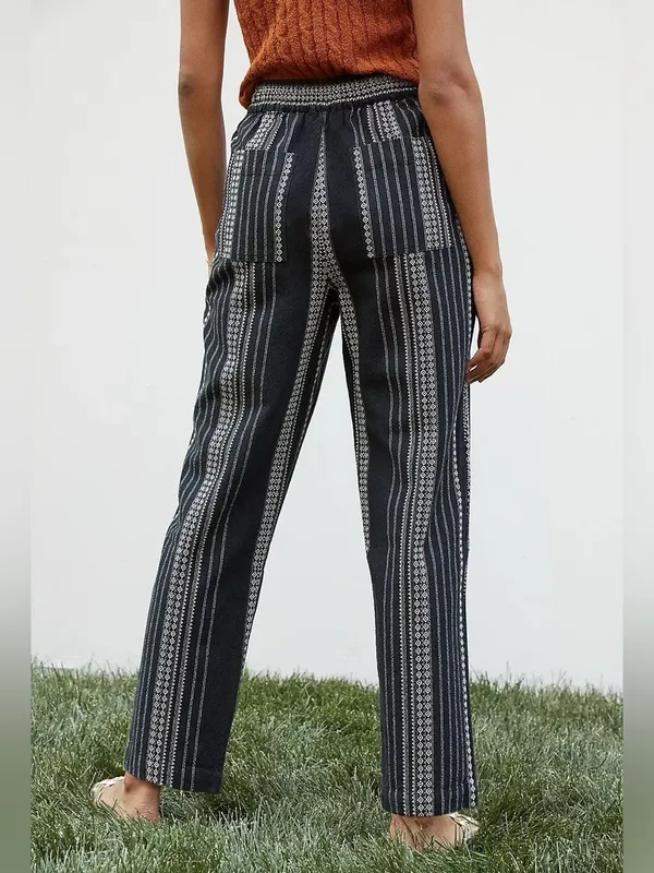 Anthropologie Essential Cotton Weave Drawstring Beach Pants Black & White Small - Image 2