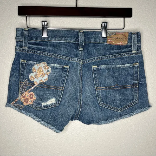 Denim & Supply Ralph Lauren Floral Patchwork Cut Off Mini Denim Shorts - Image 2