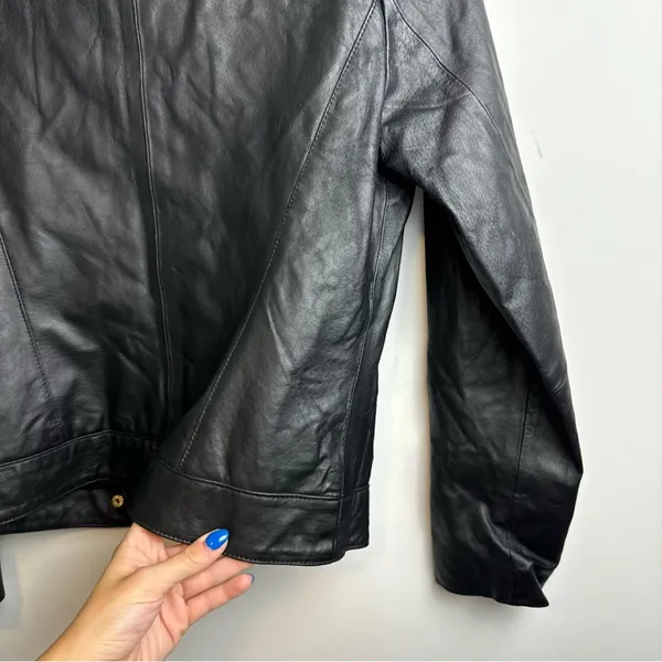 IMAN Genuine Leather Zip Jacket Sz XS Womens Fur Moto - Image 15