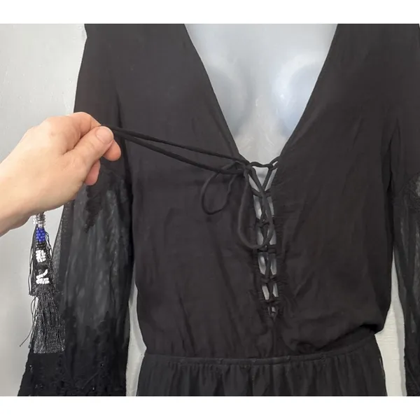 Young Fabulous & Broke Shorts Romper Size Small Black Lace Up Renaissance Gothic - Image 4