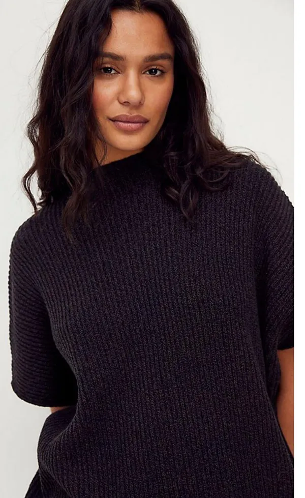 Free People FP Beach Dress Mango Sweater Mini Oversized Ribbed Knit Black M - Image 3