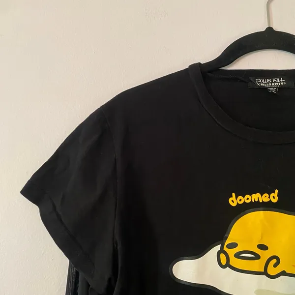Dolls Kill Hello Kitty Friends Black Doomed Egg Long Sleeve Sheer Sleeve Small - Image 4
