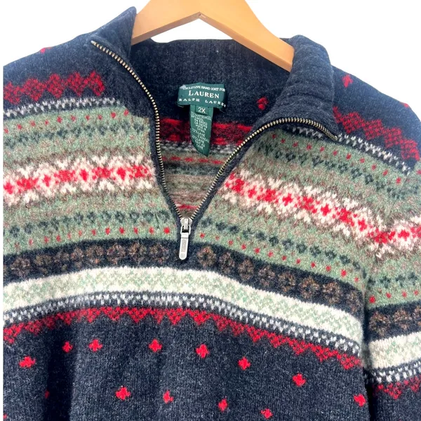 Ralph Lauren | L-XL | Hand Knit Lambswool 1/4 Zip Pullover Mock Neck Sweater - Image 3