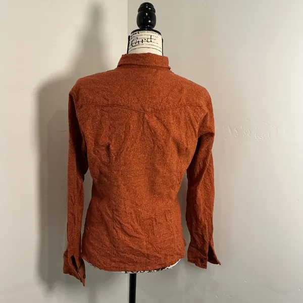 Patagonia Wool Silk Blend Button Down Shirt Rust Orange Speckled Western 10 L - Image 3