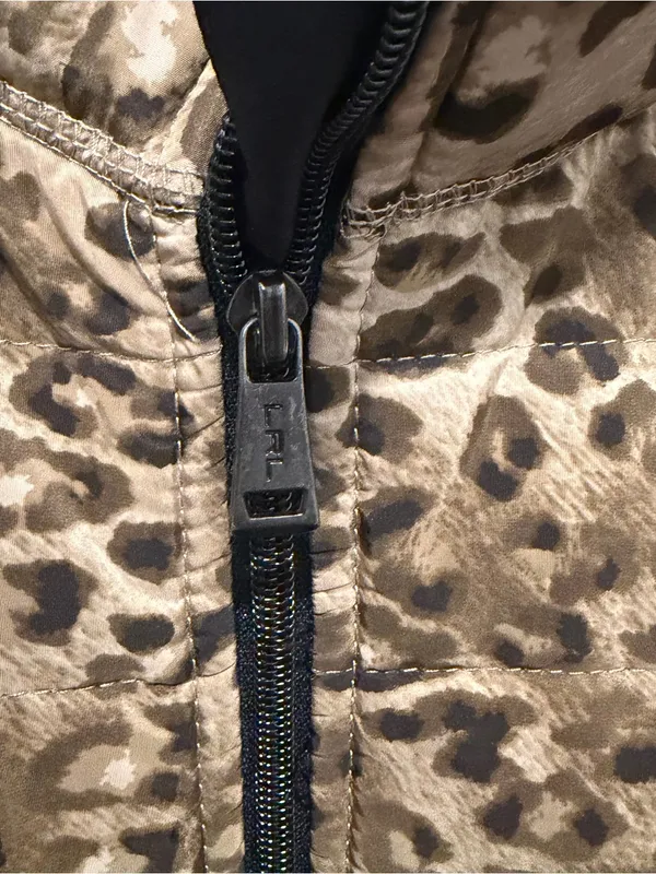 Y2K Lauren Ralph Lauren Active Leopard Quilted Fleece Jacket L - Image 3