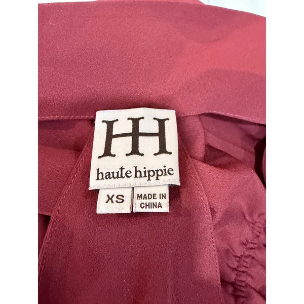 Haute Hippie Womens Burgundy Halter Asymmetrical Open Back‎ Mini Dress XS - Image 4