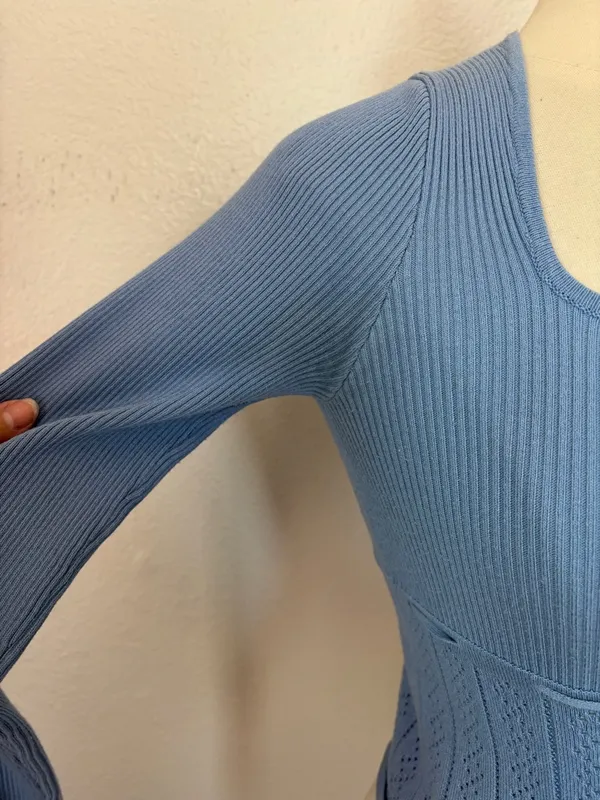 Altar'd State Blue Knit Long Sleeve Milkmaid Top - Image 3