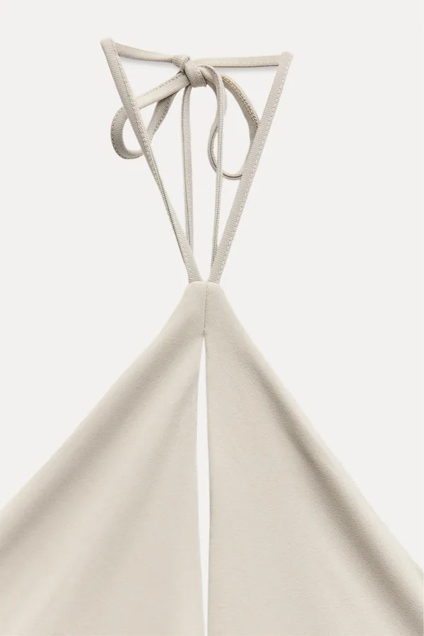 Zara dress gown fitted maxi bodycon Gray Halter formal evening wedding - Image 13