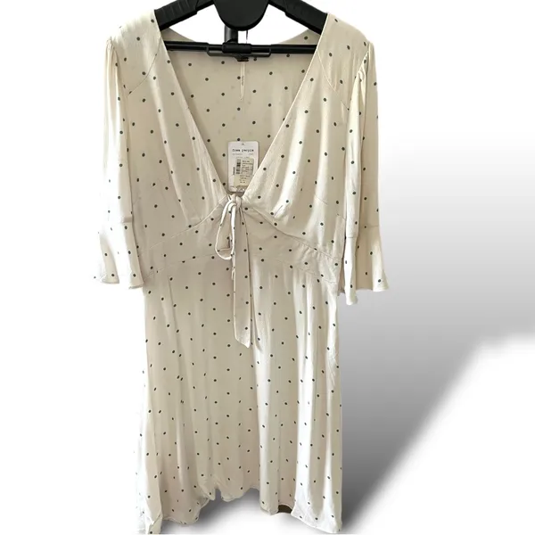 Free People All Yours Polka Dot Tie-Front Mini Dress White Black Size 6 NWT - Image 7