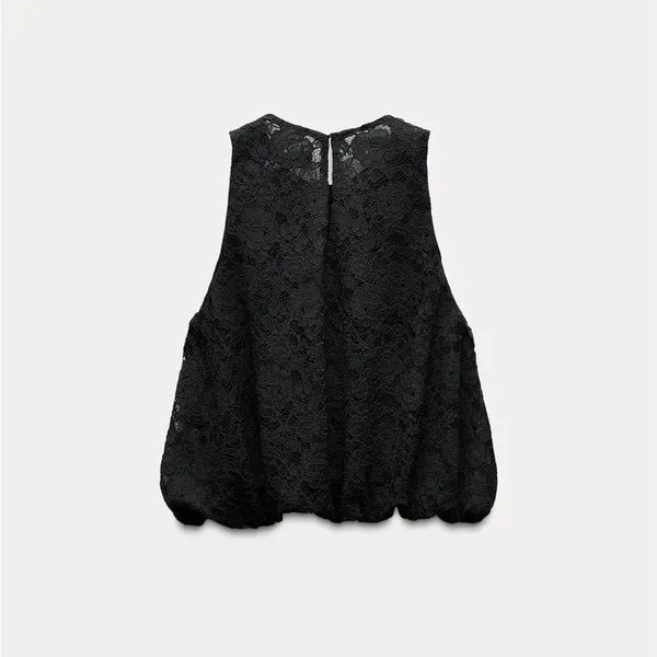 Zara Zara LACE BALLOON‎ TOP - Black - Image 3