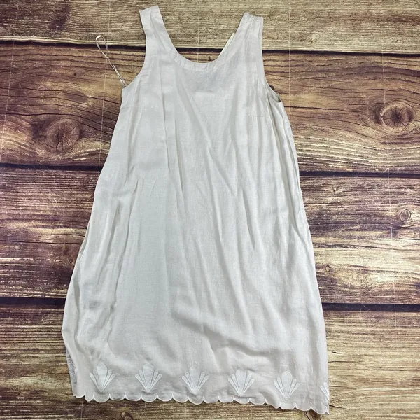 Calypso St Barth Midi Sleeveless Dress Cream Embroidered Linen Blend Pockets S - Image 8