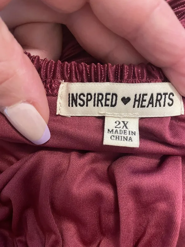 Inspired Hearts Burgundy Plisse Off-Shoulder Mini Dress 2X - Image 5