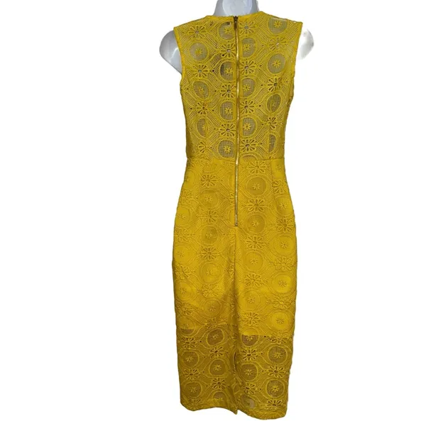 DRESSINGPAULA‎ Lemon Yellow Lace Sheath Embellished Flower Design NWT XS - Image 8
