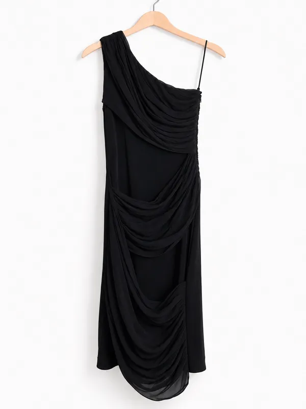 NWT Alice + Olivia Cici Goddess One Shoulder Ruched Black Mini Dress XS - Image 3