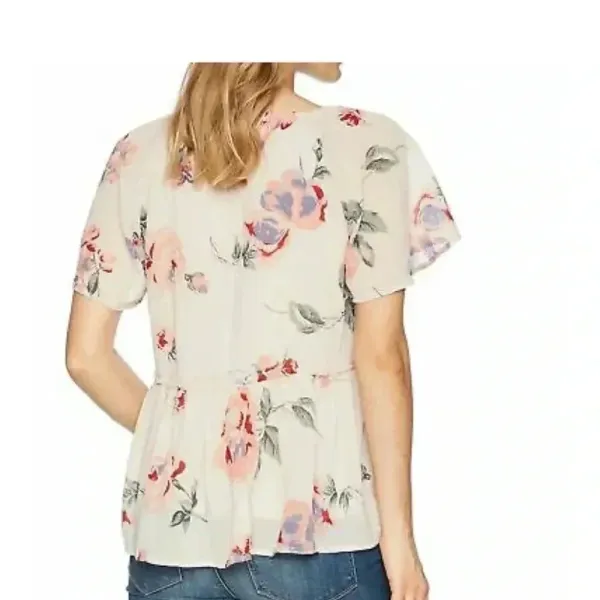 LUCKY BRAND Women's Pink Floral Flutter short sleeve Top S - Image 2