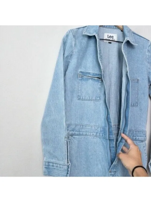 NWT Free People x Lee Union-Alls Coverall Denim Jumpsuit S Sky Blues Stripe - Image 8